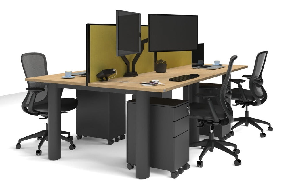 Quadro Cylinder Leg 4 Person Office Workstations [1400L x 700W]-black leg maple mustard yellow (500H x 1400W)