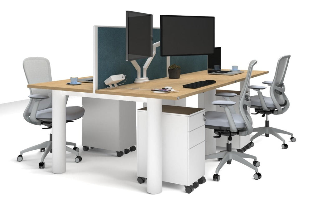 Quadro Cylinder Leg 4 Person Office Workstations [1400L x 700W]-white leg maple deep blue (500H x 1400W)