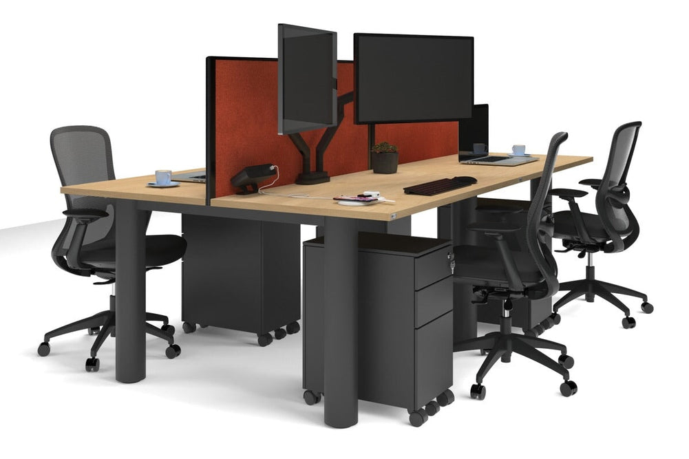 Quadro Cylinder Leg 4 Person Office Workstations [1400L x 700W]-black leg maple orange squash (500H x 1400W)