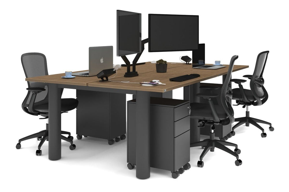 Quadro Cylinder Leg 4 Person Office Workstations [1400L x 700W]-black leg salvage oak none