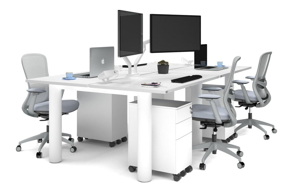 Quadro Cylinder Leg 4 Person Office Workstations [1400L x 700W]-white leg white none