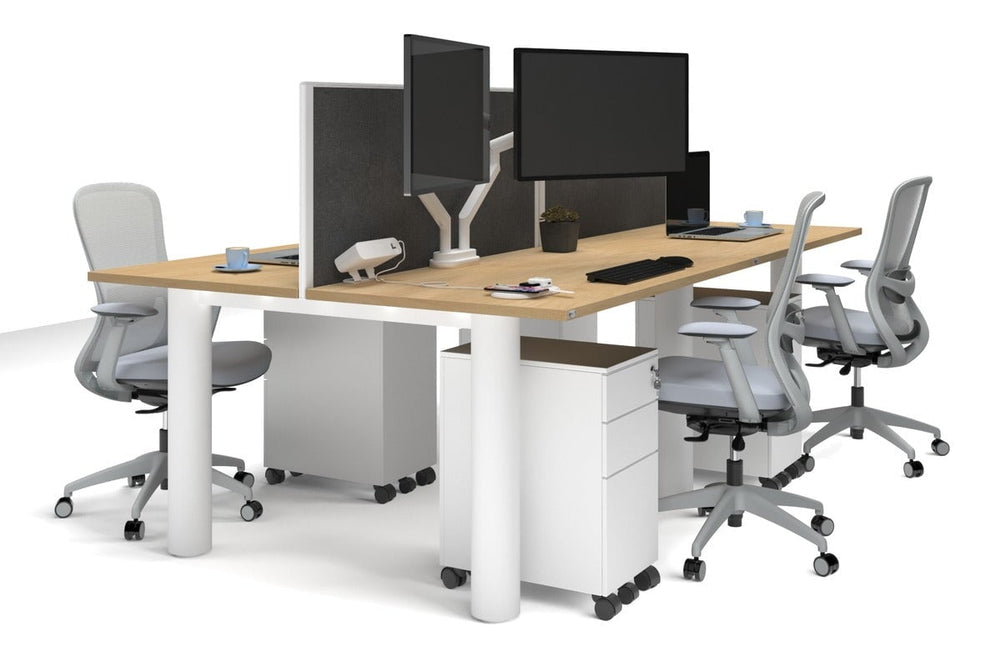 Quadro Cylinder Leg 4 Person Office Workstations [1400L x 700W]-white leg maple moody charcoal (500H x 1400W)