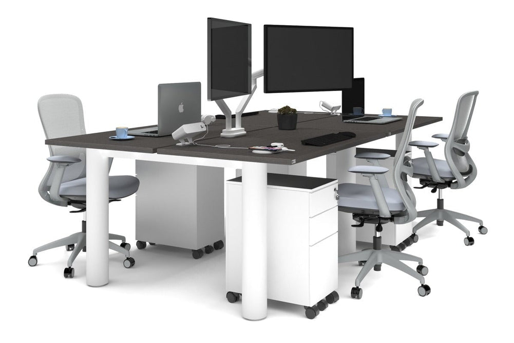 Quadro Cylinder Leg 4 Person Office Workstations [1400L x 700W]-white leg dark oak none