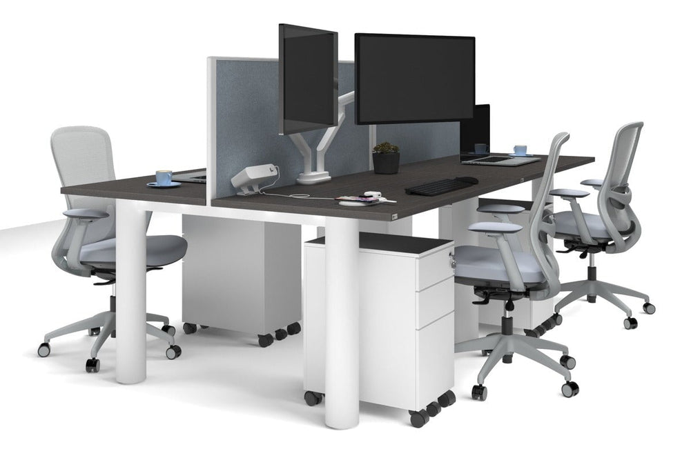 Quadro Cylinder Leg 4 Person Office Workstations [1400L x 700W]-white leg dark oak cool grey (500H x 1400W)