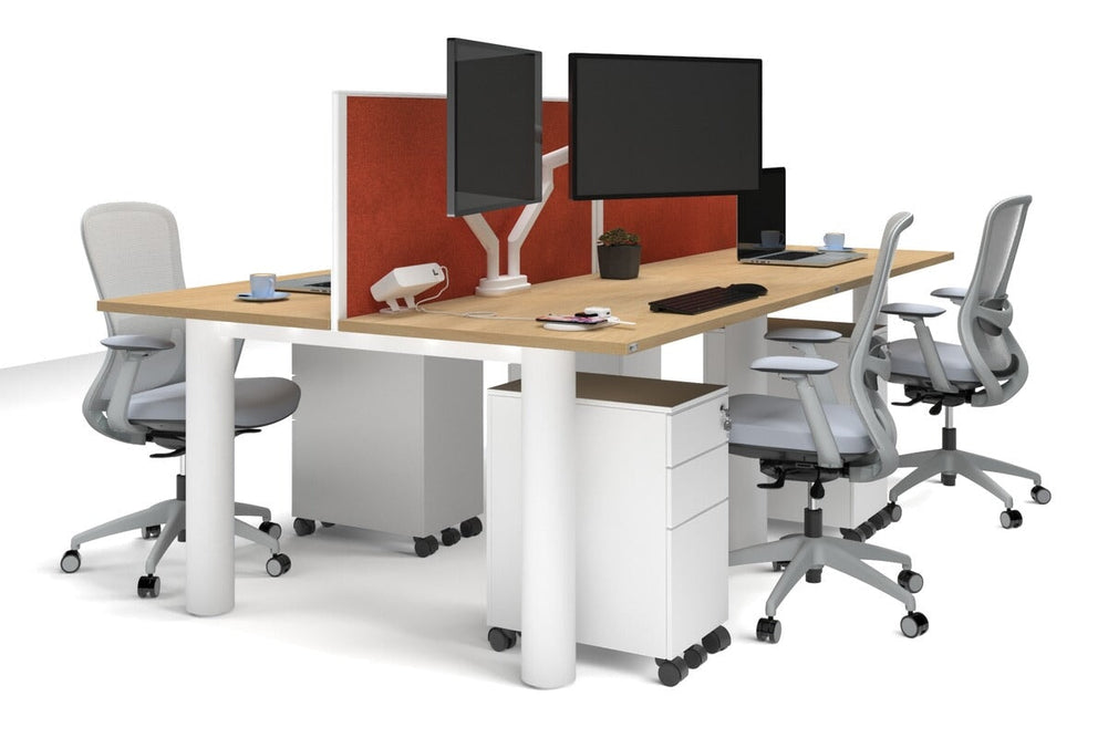 Quadro Cylinder Leg 4 Person Office Workstations [1400L x 700W]-white leg maple orange squash (500H x 1400W)