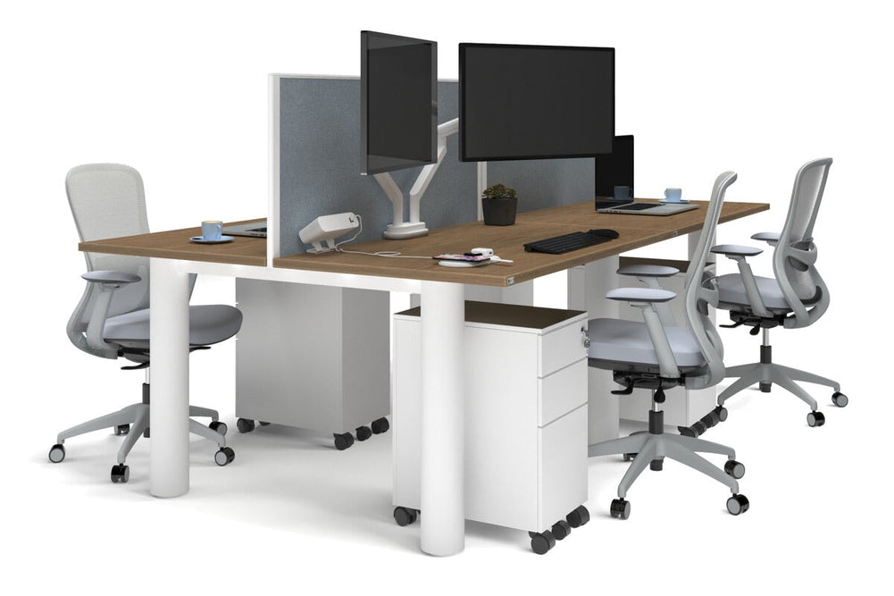 Quadro Cylinder Leg 4 Person Office Workstations [1400L x 700W]-white leg salvage oak cool grey (500H x 1400W)