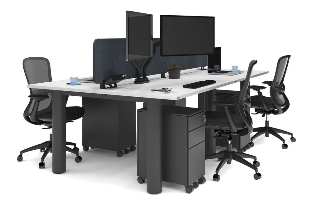 Quadro Cylinder Leg 4 Person Office Workstations [1400L x 700W]-black leg white dark grey acoustic panel (400H x 1200W)