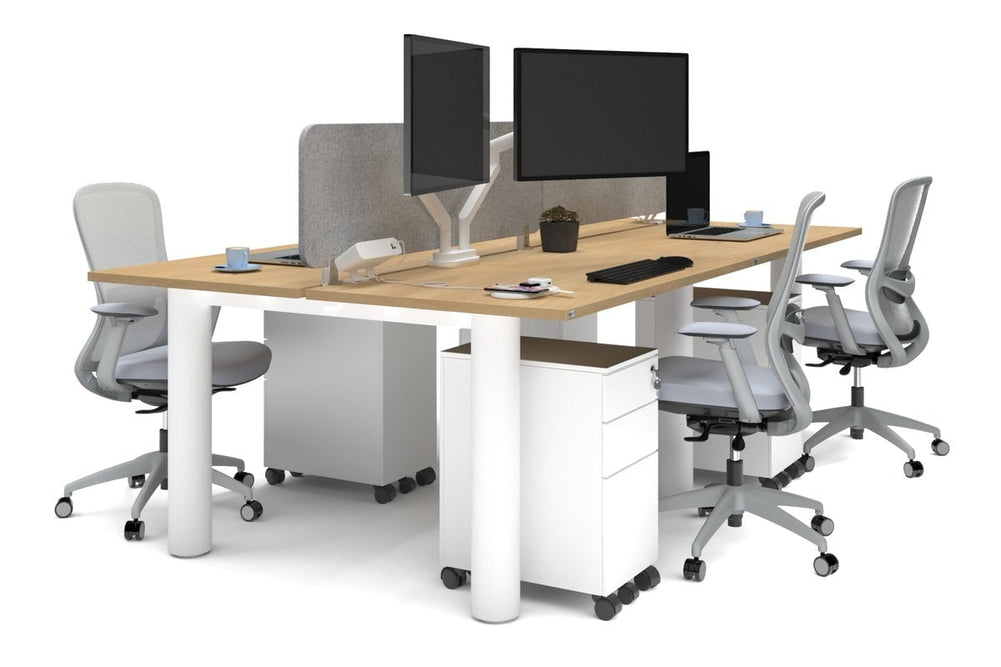 Quadro Cylinder Leg 4 Person Office Workstations [1400L x 700W]-white leg maple light grey acoustic panel (400H x 1200W)