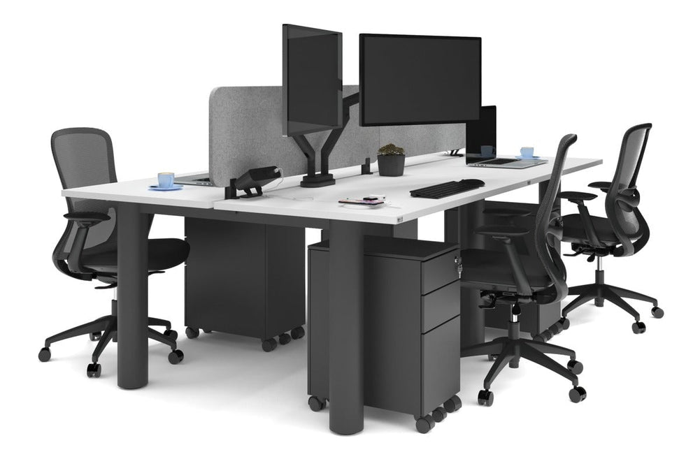 Quadro Cylinder Leg 4 Person Office Workstations [1400L x 700W]-black leg white light grey acoustic panel (400H x 1200W)