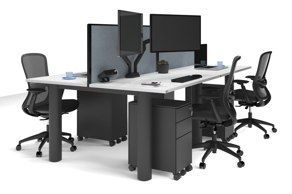Quadro Cylinder Leg 4 Person Office Workstations [1400L x 700W]-black leg white cool grey (500H x 1400W)