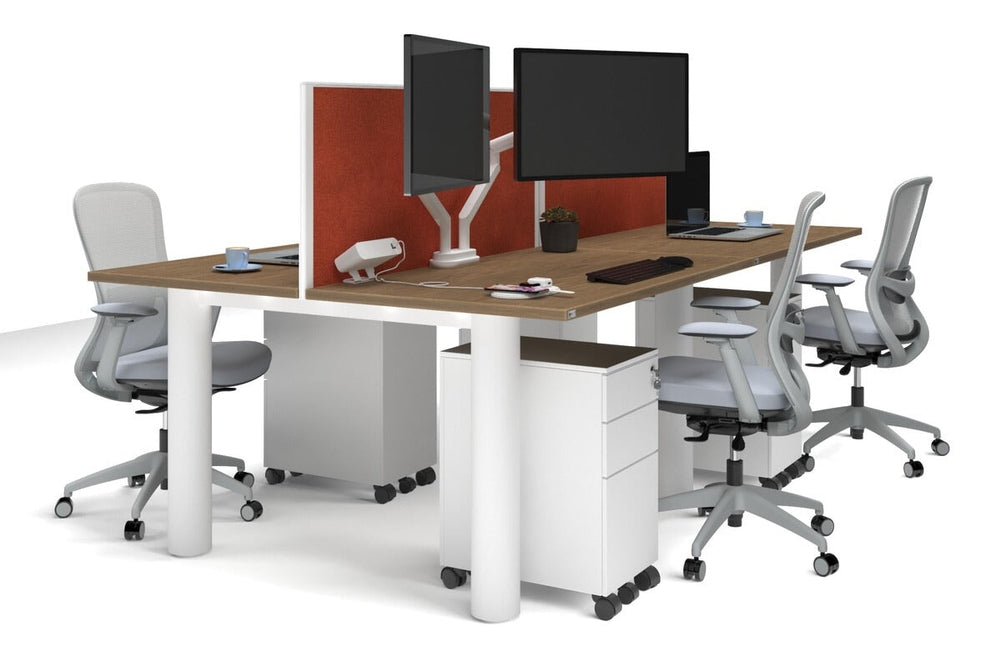 Quadro Cylinder Leg 4 Person Office Workstations [1400L x 700W]-white leg salvage oak orange squash (500H x 1400W)