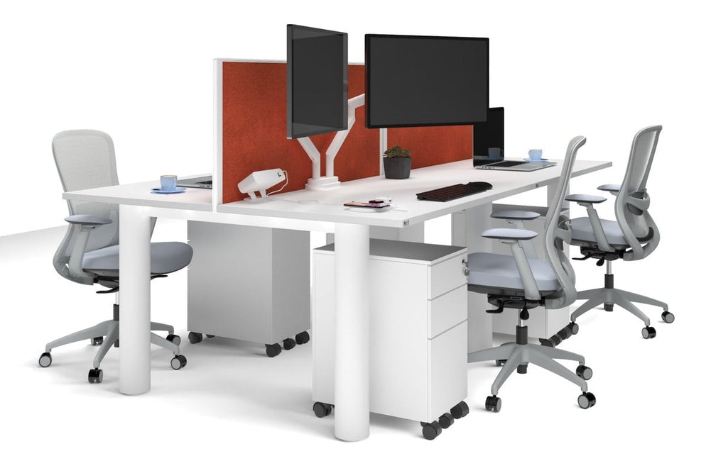 Quadro Cylinder Leg 4 Person Office Workstations [1400L x 700W]-white leg white orange squash (500H x 1400W)