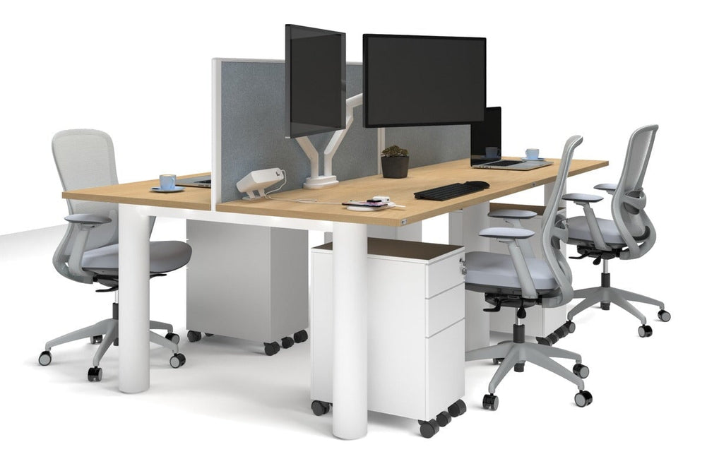 Quadro Cylinder Leg 4 Person Office Workstations [1400L x 700W]-white leg maple cool grey (500H x 1400W)