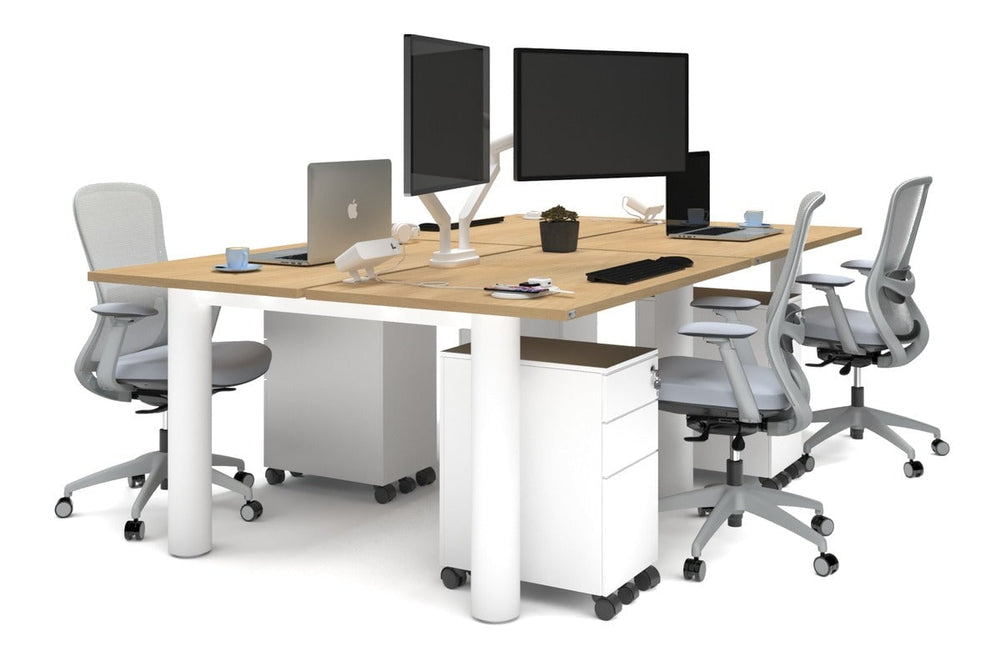 Quadro Cylinder Leg 4 Person Office Workstations [1400L x 700W]-white leg maple none