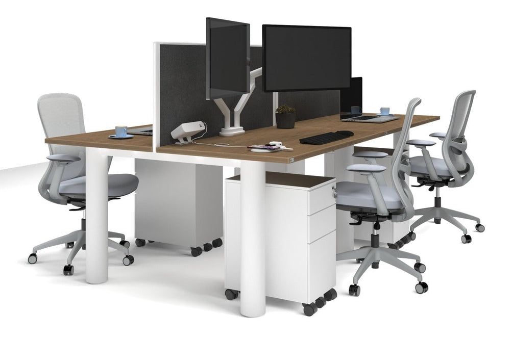 Quadro Cylinder Leg 4 Person Office Workstations [1400L x 700W]-white leg salvage oak moody charcoal (500H x 1400W)