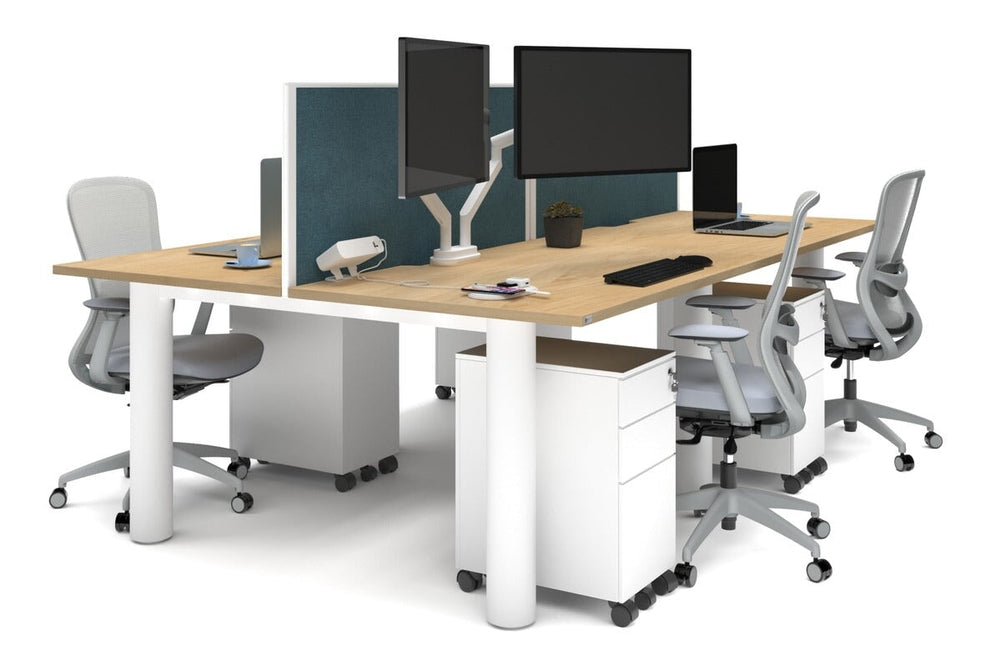 Quadro Cylinder Leg 4 Person Office Workstations [1400L x 800W with Cable Scallop]-white leg maple deep blue (500H x 1400W)