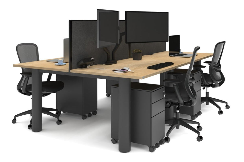 Quadro Cylinder Leg 4 Person Office Workstations [1400L x 800W with Cable Scallop]-black leg maple moody charcoal (500H x 1400W)