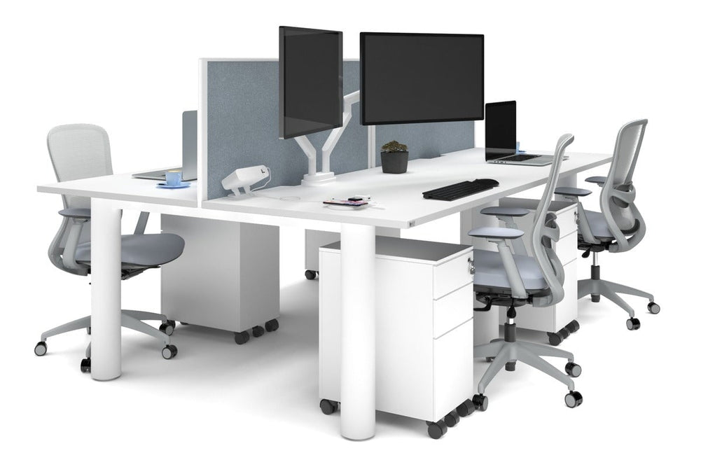 Quadro Cylinder Leg 4 Person Office Workstations [1400L x 800W with Cable Scallop]-white leg white cool grey (500H x 1400W)