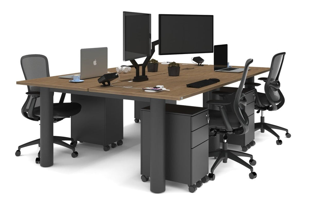 Quadro Cylinder Leg 4 Person Office Workstations [1400L x 800W with Cable Scallop]-black leg salvage oak none