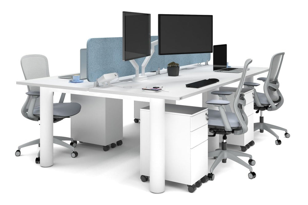 Quadro Cylinder Leg 4 Person Office Workstations [1400L x 800W with Cable Scallop]-white leg white blue acoustic panel (400H x 1200W)