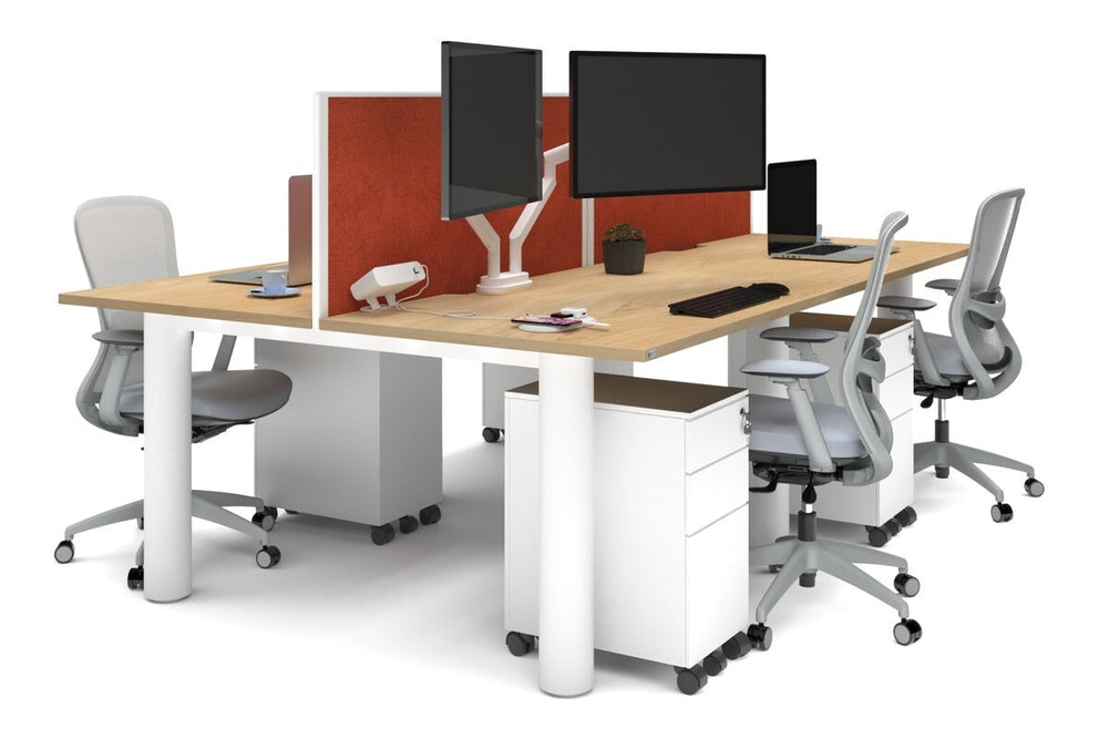 Quadro Cylinder Leg 4 Person Office Workstations [1400L x 800W with Cable Scallop]-white leg maple orange squash (500H x 1400W)