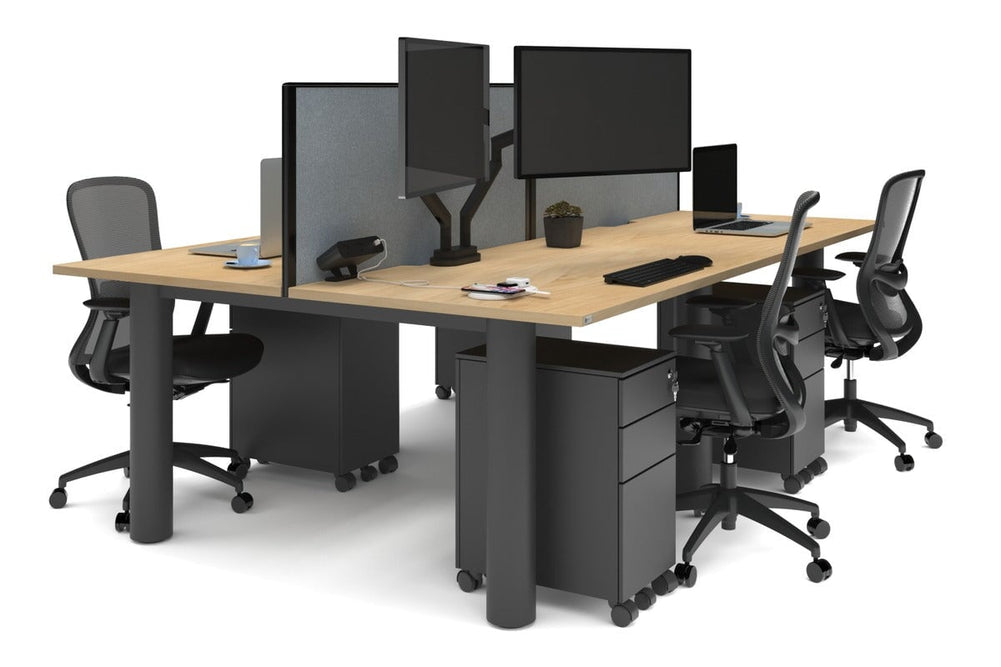 Quadro Cylinder Leg 4 Person Office Workstations [1400L x 800W with Cable Scallop]-black leg maple cool grey (500H x 1400W)