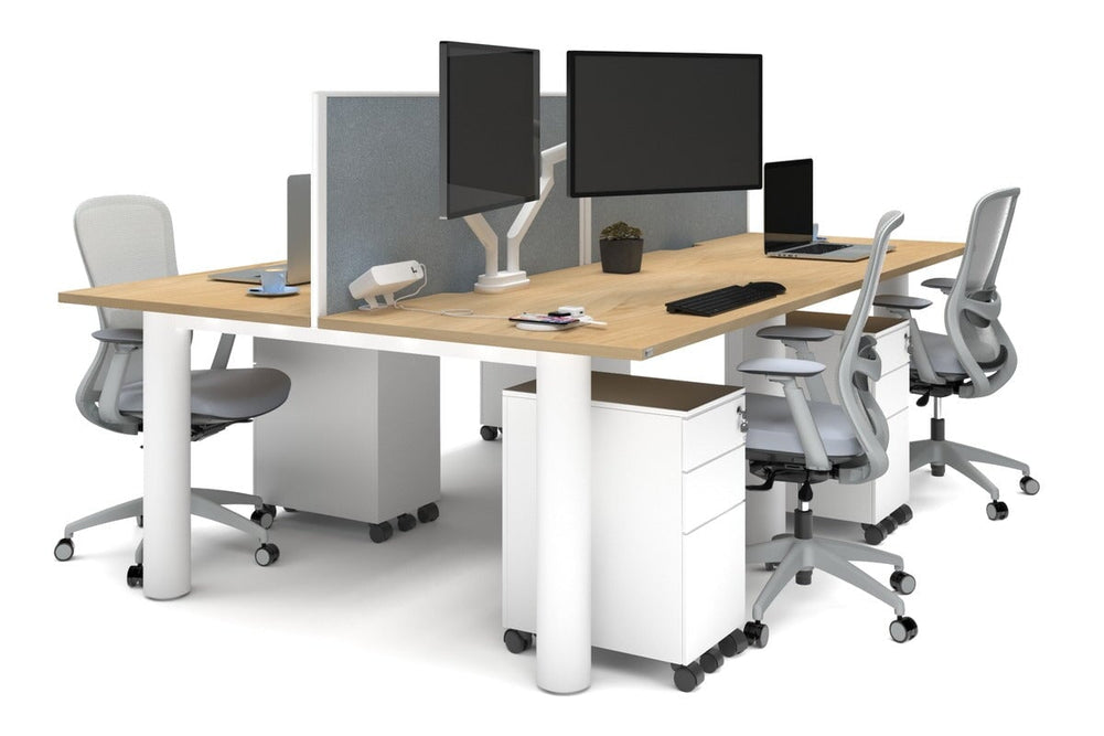 Quadro Cylinder Leg 4 Person Office Workstations [1400L x 800W with Cable Scallop]-white leg maple cool grey (500H x 1400W)
