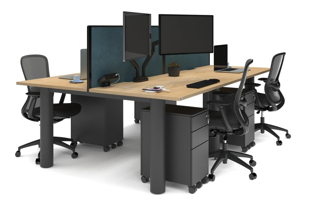 Quadro Cylinder Leg 4 Person Office Workstations [1400L x 800W with Cable Scallop]-black leg maple deep blue (500H x 1400W)