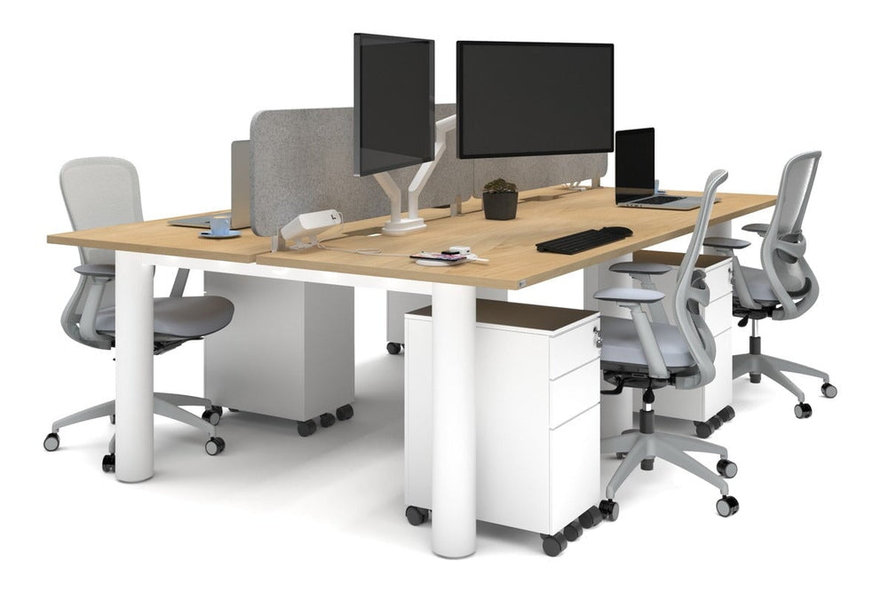 Quadro Cylinder Leg 4 Person Office Workstations [1400L x 800W with Cable Scallop]-white leg maple light grey acoustic panel (400H x 1200W)