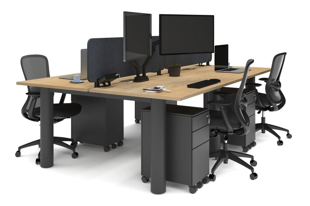 Quadro Cylinder Leg 4 Person Office Workstations [1400L x 800W with Cable Scallop]-black leg maple dark grey acoustic panel (400H x 1200W)