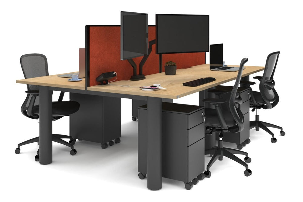 Quadro Cylinder Leg 4 Person Office Workstations [1400L x 800W with Cable Scallop]-black leg maple orange squash (500H x 1400W)