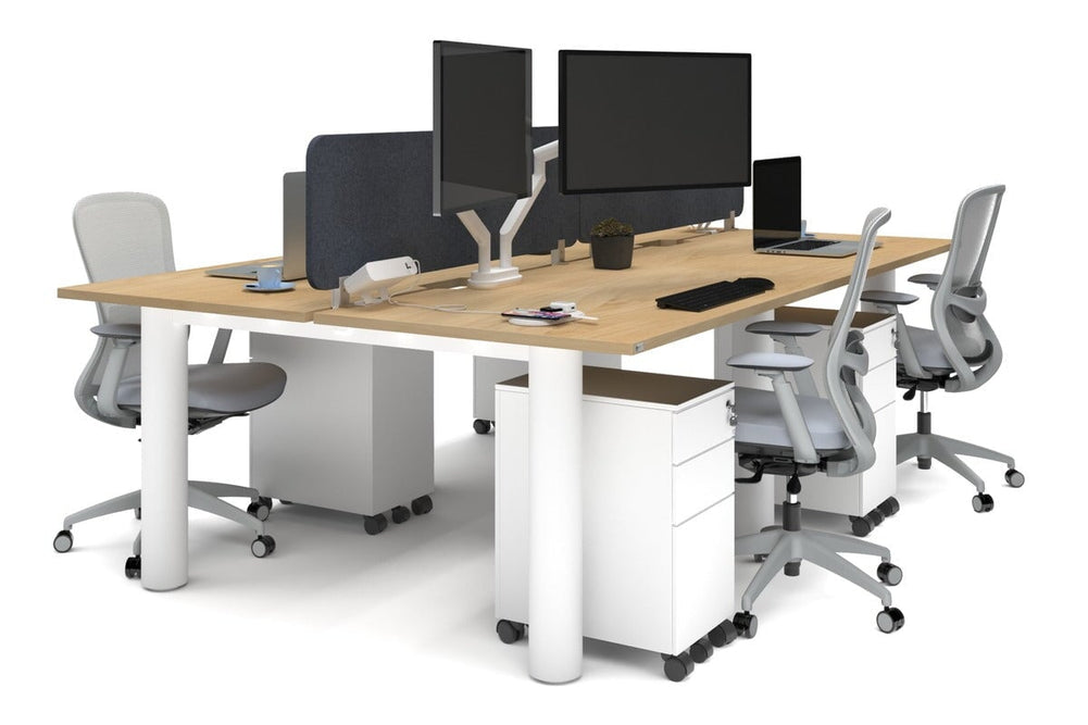 Quadro Cylinder Leg 4 Person Office Workstations [1400L x 800W with Cable Scallop]-white leg maple dark grey acoustic panel (400H x 1200W)