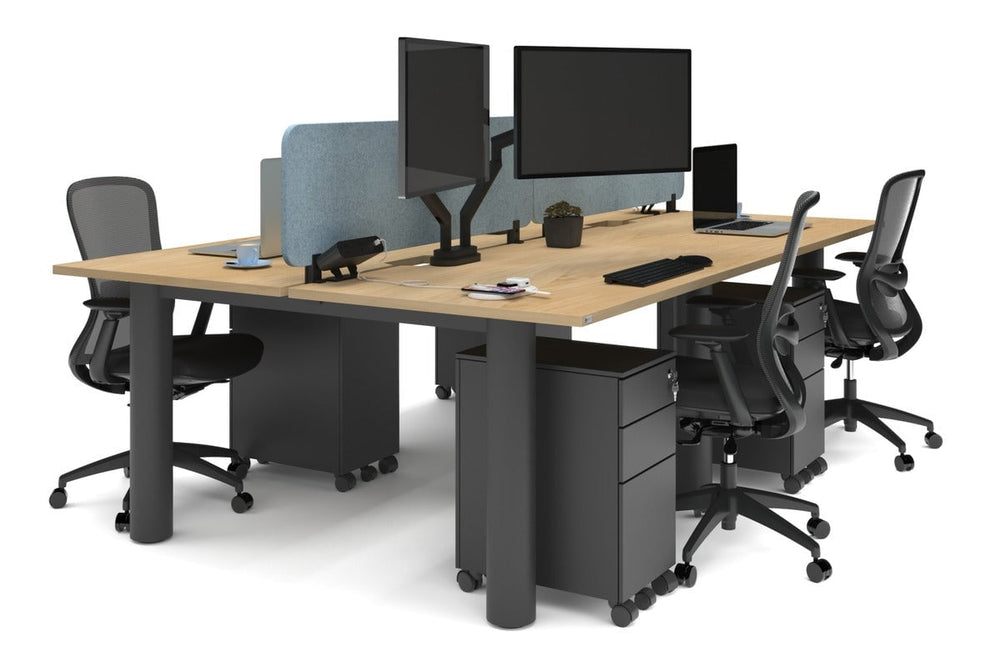 Quadro Cylinder Leg 4 Person Office Workstations [1400L x 800W with Cable Scallop]-black leg maple blue acoustic panel (400H x 1200W)