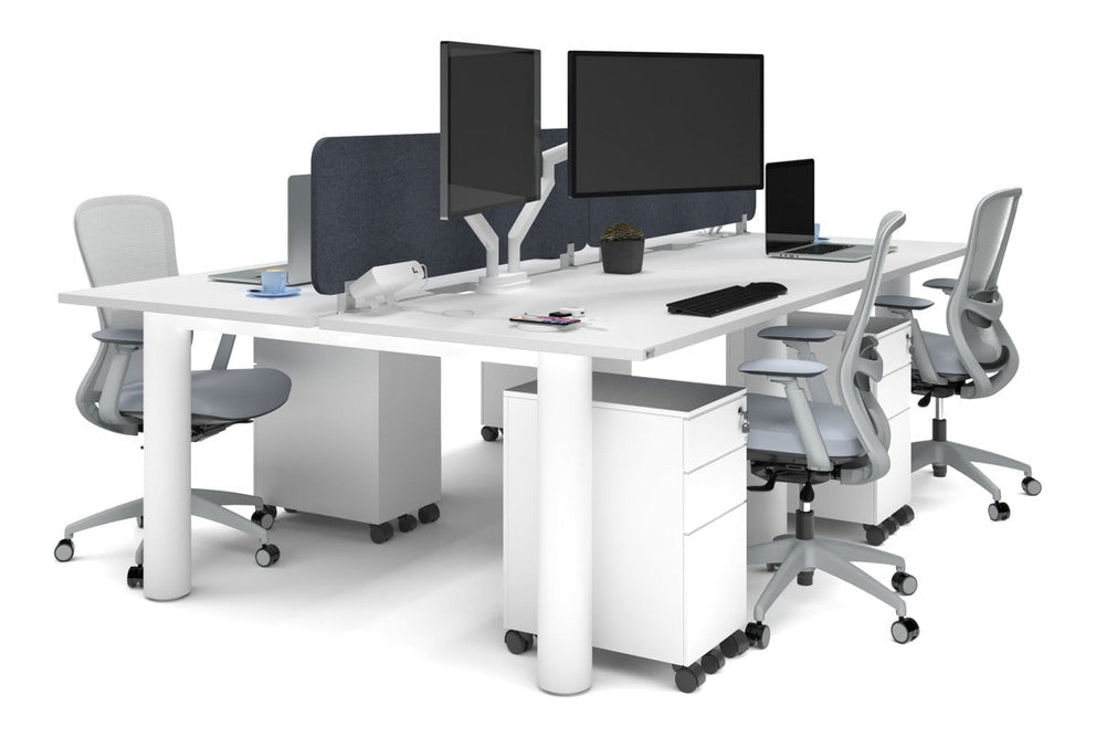 Quadro Cylinder Leg 4 Person Office Workstations [1400L x 800W with Cable Scallop]-white leg white dark grey acoustic panel (400H x 1200W)