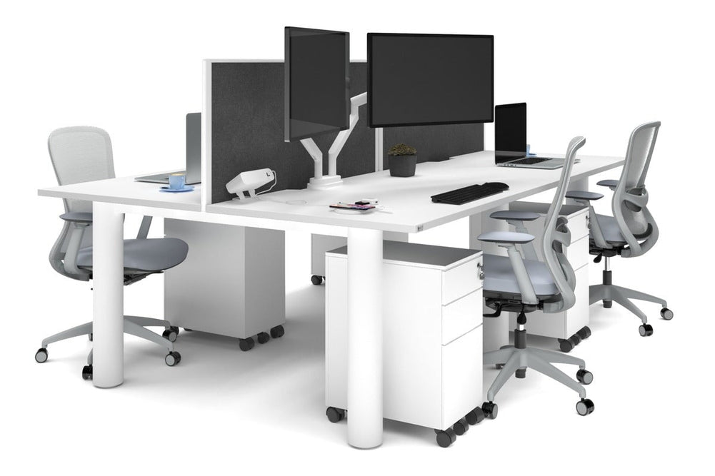 Quadro Cylinder Leg 4 Person Office Workstations [1400L x 800W with Cable Scallop]-white leg white moody charcoal (500H x 1400W)