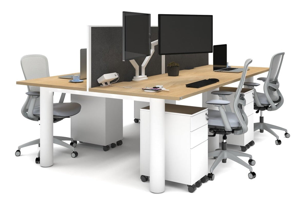 Quadro Cylinder Leg 4 Person Office Workstations [1400L x 800W with Cable Scallop]-white leg maple moody charcoal (500H x 1400W)