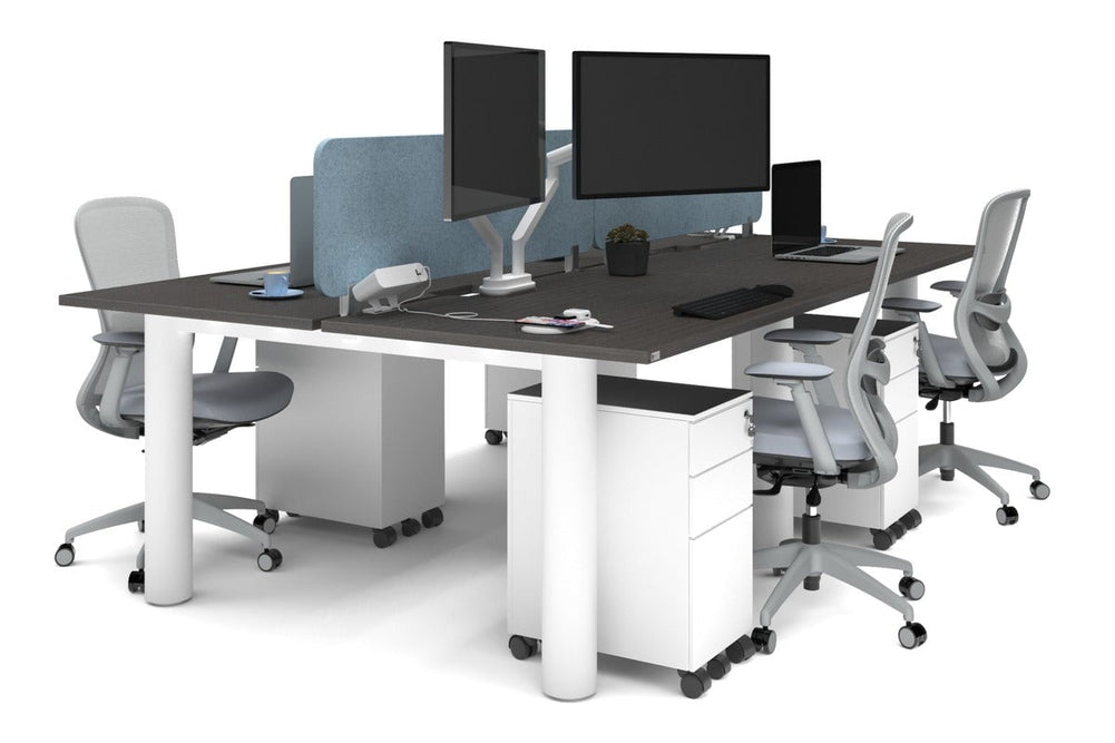 Quadro Cylinder Leg 4 Person Office Workstations [1400L x 800W with Cable Scallop]-white leg dark oak blue acoustic panel (400H x 1200W)