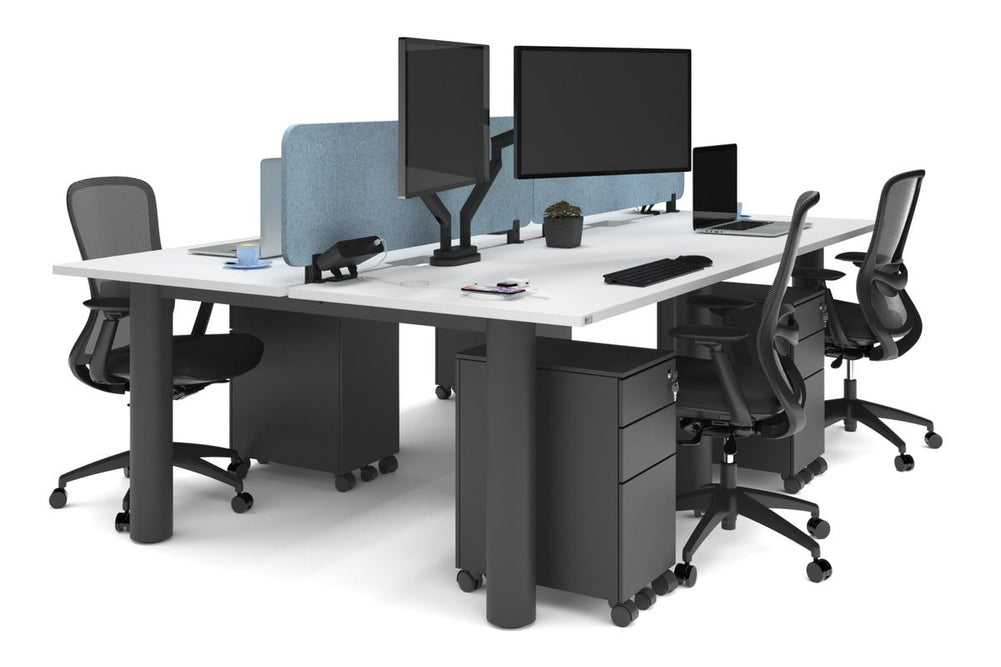 Quadro Cylinder Leg 4 Person Office Workstations [1400L x 800W with Cable Scallop]-black leg white blue acoustic panel (400H x 1200W)