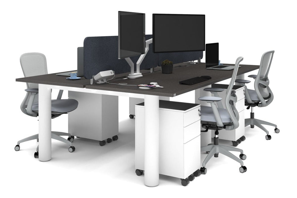 Quadro Cylinder Leg 4 Person Office Workstations [1400L x 800W with Cable Scallop]-white leg dark oak dark grey acoustic panel (400H x 1200W)