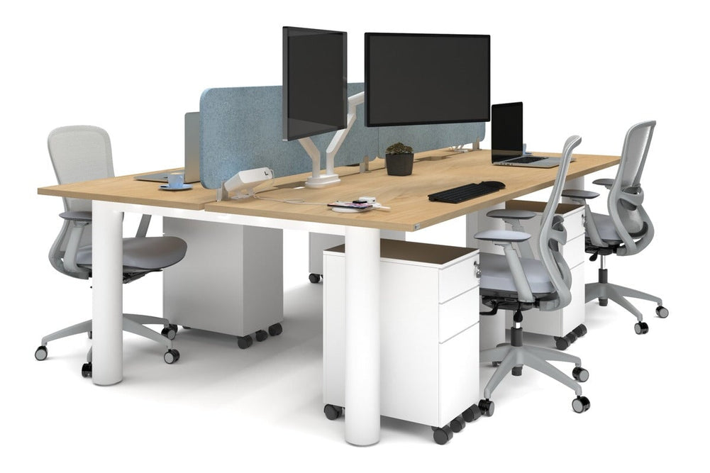 Quadro Cylinder Leg 4 Person Office Workstations [1400L x 800W with Cable Scallop]-white leg maple blue acoustic panel (400H x 1200W)