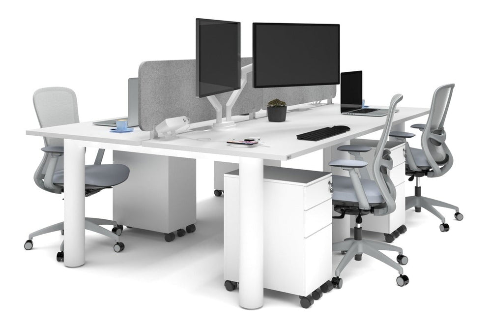 Quadro Cylinder Leg 4 Person Office Workstations [1400L x 800W with Cable Scallop]-white leg white light grey acoustic panel (400H x 1200W)