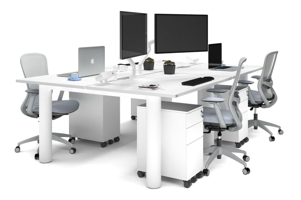 Quadro Cylinder Leg 4 Person Office Workstations [1400L x 800W with Cable Scallop]-white leg white none