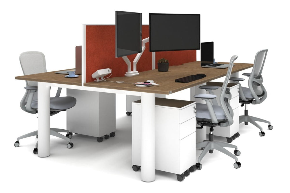 Quadro Cylinder Leg 4 Person Office Workstations [1400L x 800W with Cable Scallop]-white leg salvage oak orange squash (500H x 1400W)