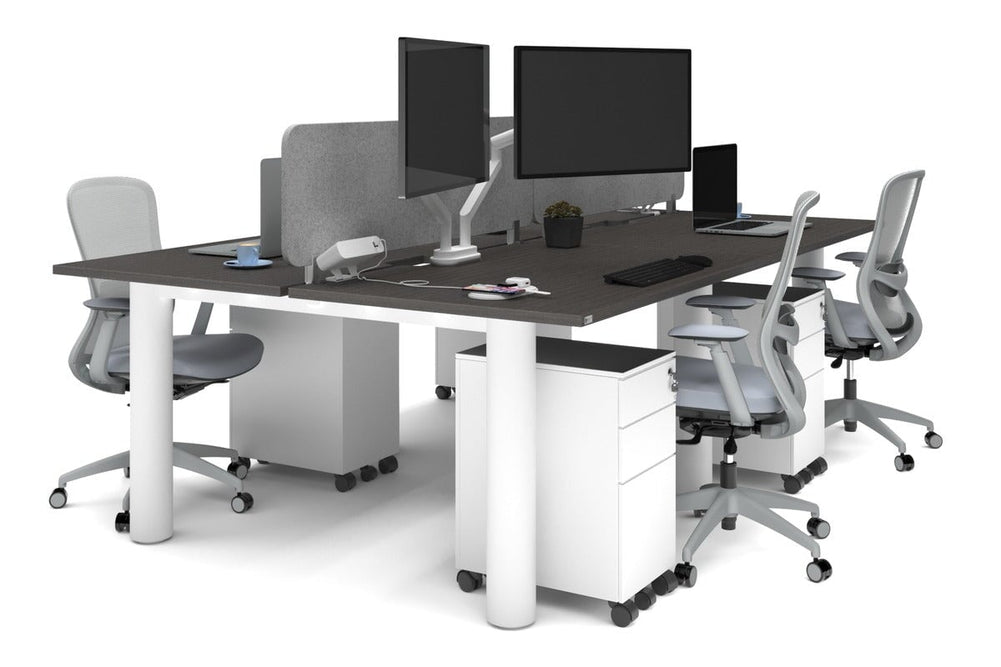 Quadro Cylinder Leg 4 Person Office Workstations [1400L x 800W with Cable Scallop]-white leg dark oak light grey acoustic panel (400H x 1200W)