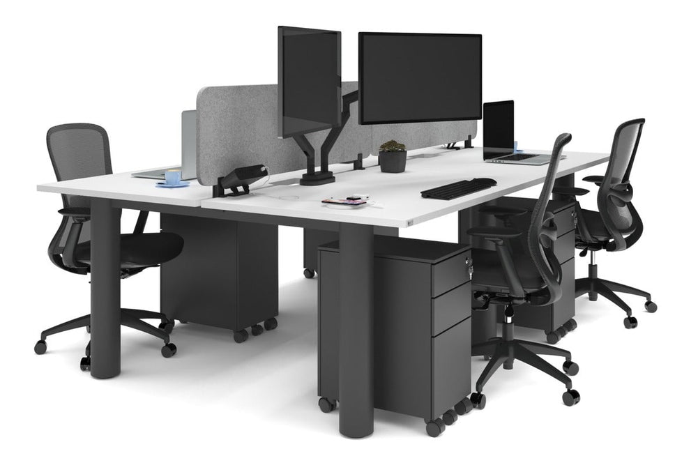 Quadro Cylinder Leg 4 Person Office Workstations [1400L x 800W with Cable Scallop]-black leg white light grey acoustic panel (400H x 1200W)