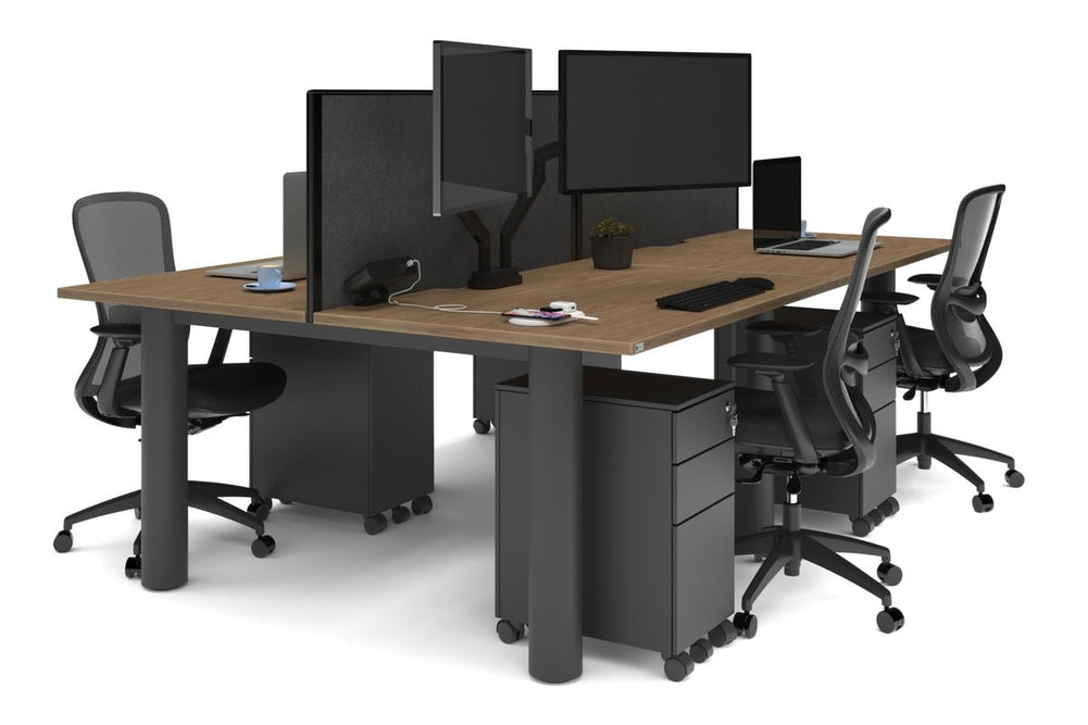 Quadro Cylinder Leg 4 Person Office Workstations [1400L x 800W with Cable Scallop]-black leg salvage oak moody charcoal (500H x 1400W)