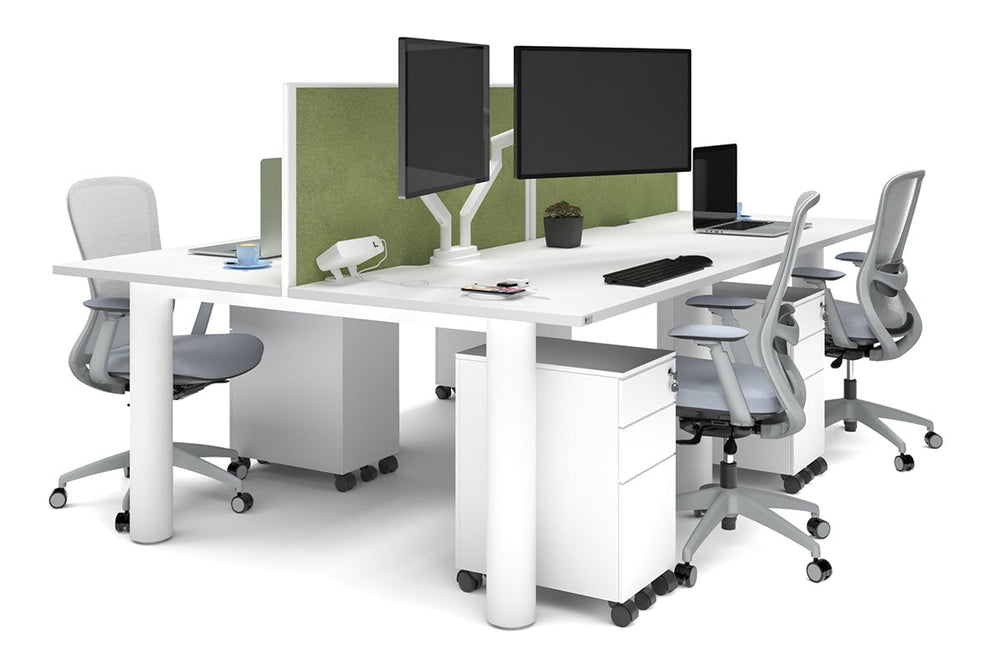 Quadro Cylinder Leg 4 Person Office Workstations [1400L x 800W with Cable Scallop]-white leg white green moss (500H x 1400W)