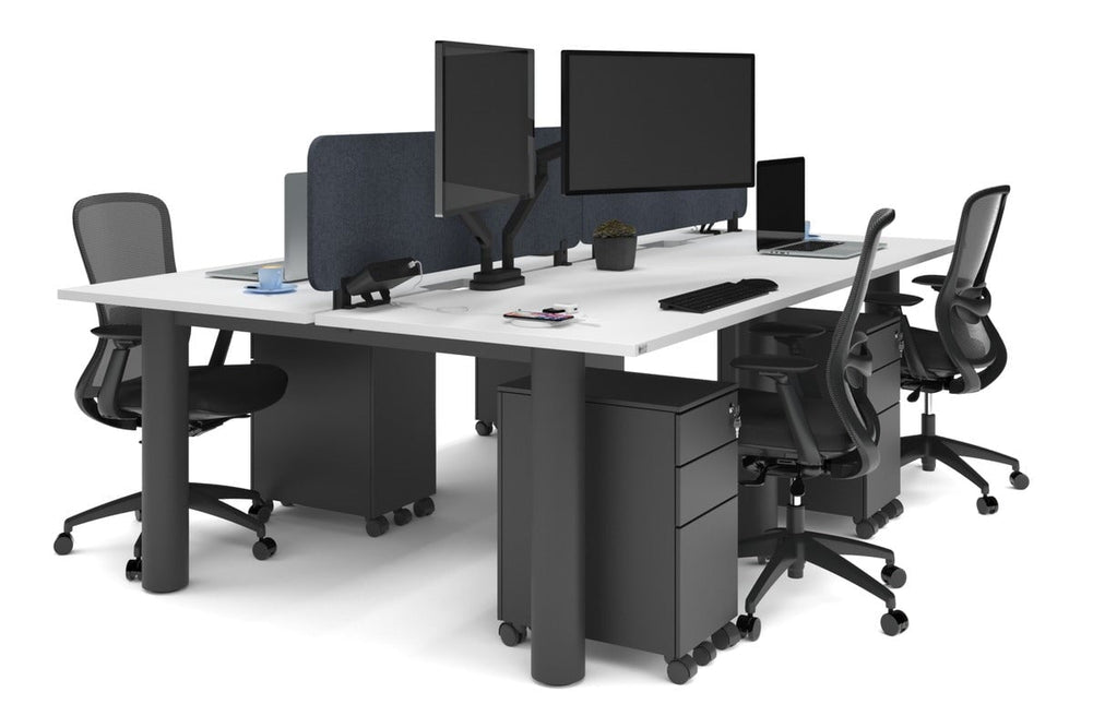 Quadro Cylinder Leg 4 Person Office Workstations [1400L x 800W with Cable Scallop]-black leg white dark grey acoustic panel (400H x 1200W)