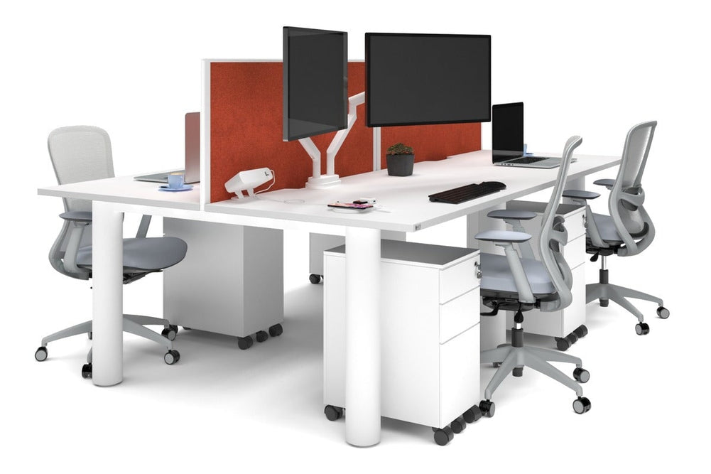 Quadro Cylinder Leg 4 Person Office Workstations [1400L x 800W with Cable Scallop]-white leg white orange squash (500H x 1400W)