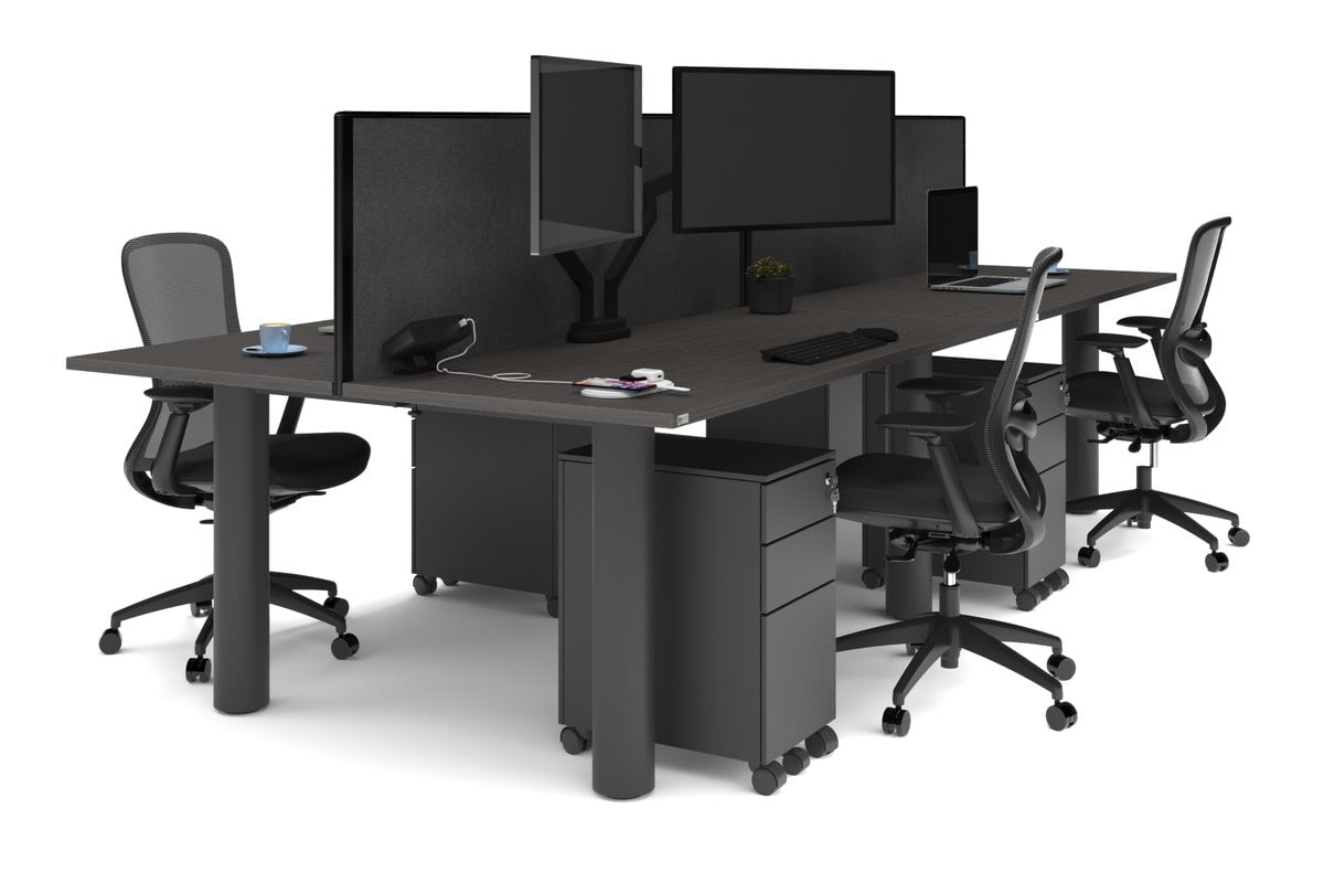 Quadro Cylinder Leg 4 Person Office Workstations [1600L x 700W] Jasonl black leg dark oak moody charcoal (500H x 1600W)